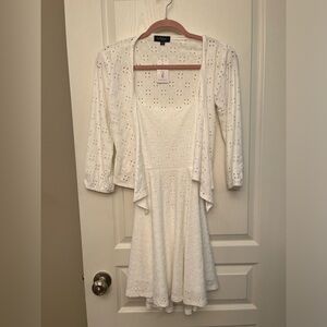White eyelet dress with sweater